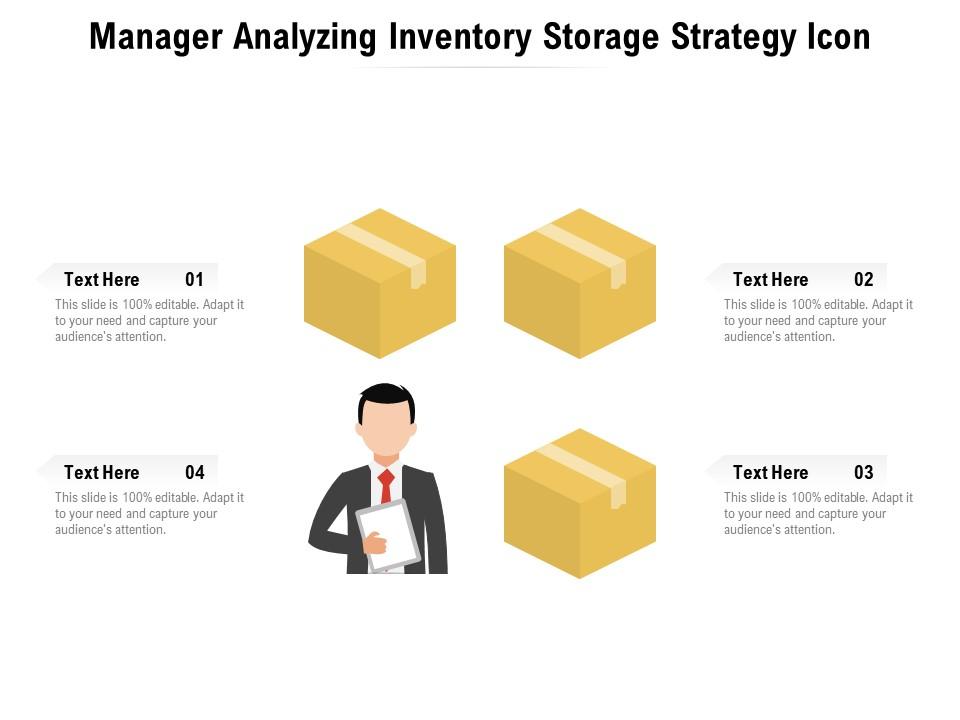 Manager analyzing inventory storage strategy icon Slide01