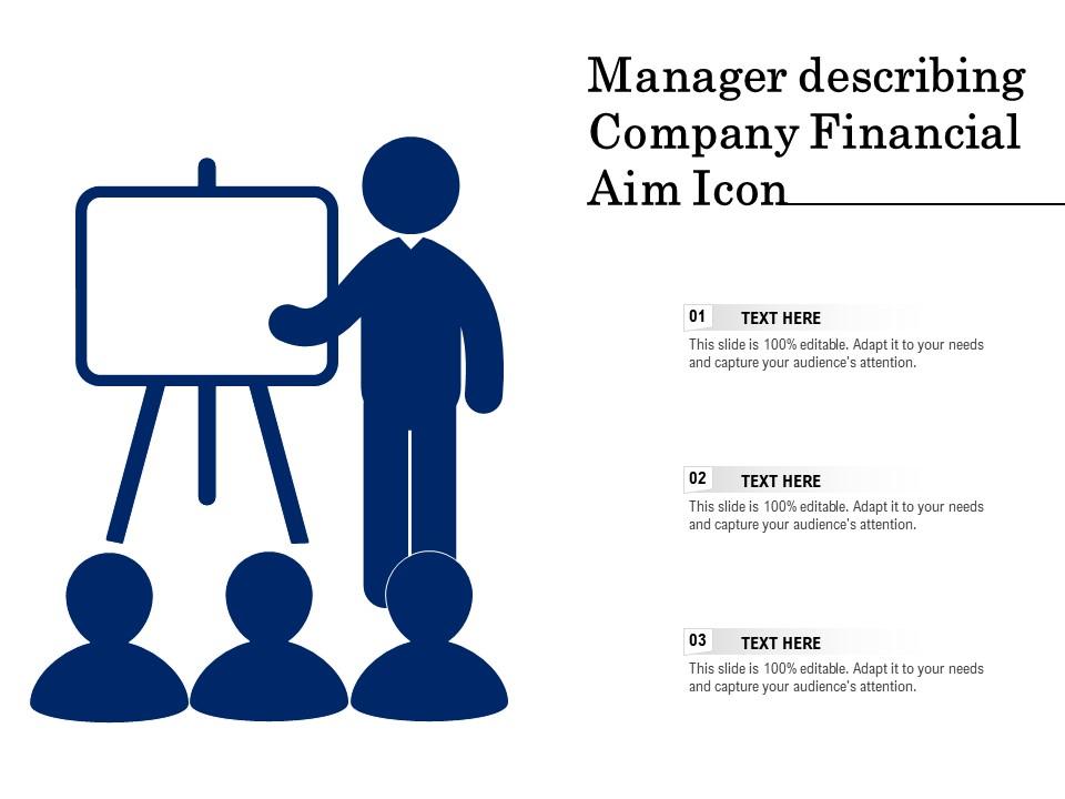 Manager describing company financial aim icon Slide01