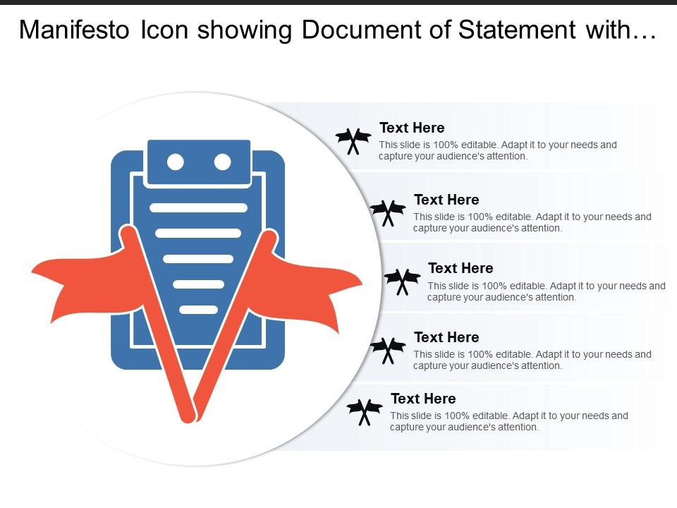 Manifesto icon showing document of statement with flags Slide01