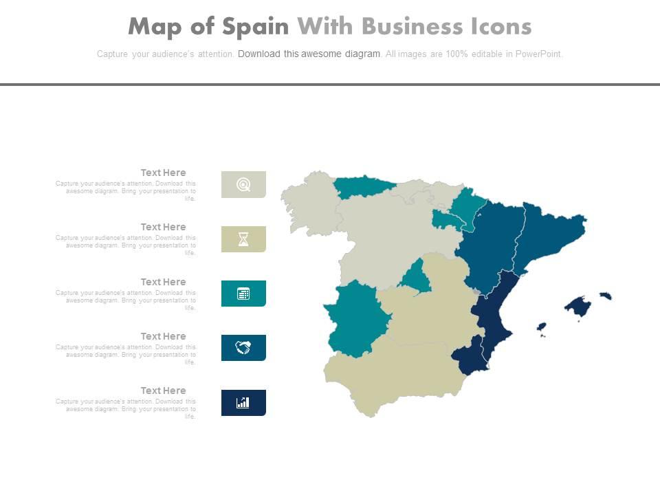 Map of spain with business icons powerpoint slides Slide01