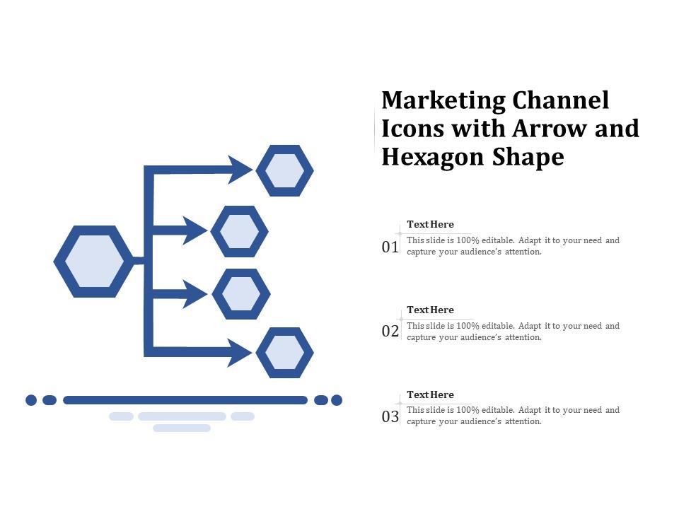 Marketing channel icons with arrow and hexagon shape Slide01