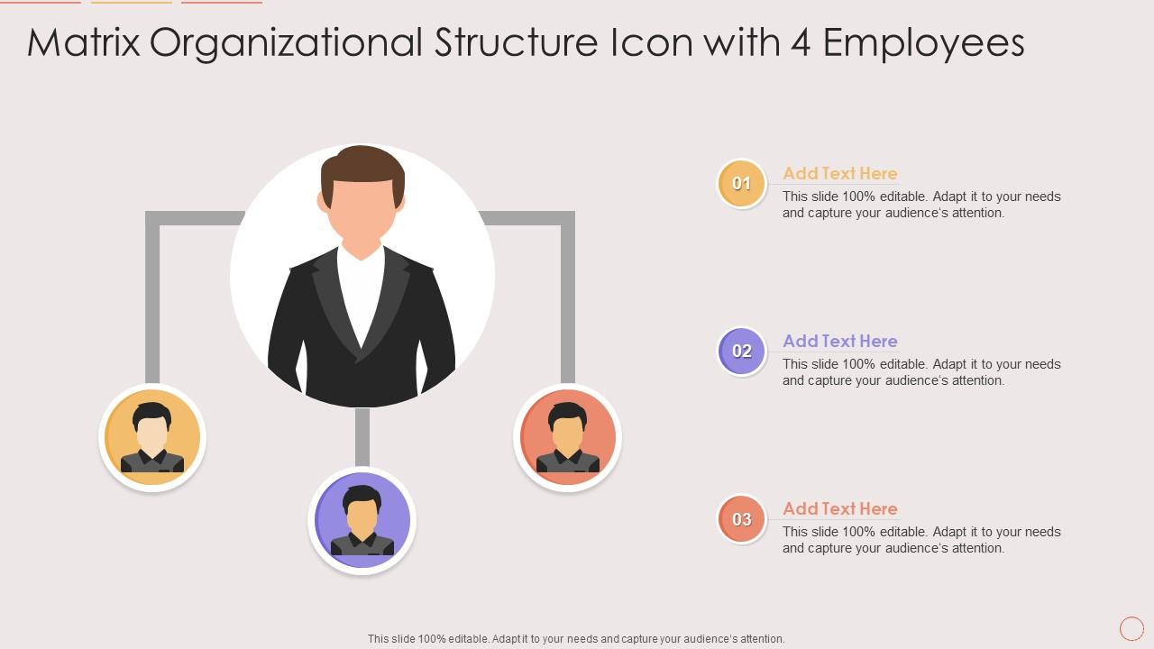 Matrix Organizational Structure Icon With 4 Employees Slide01
