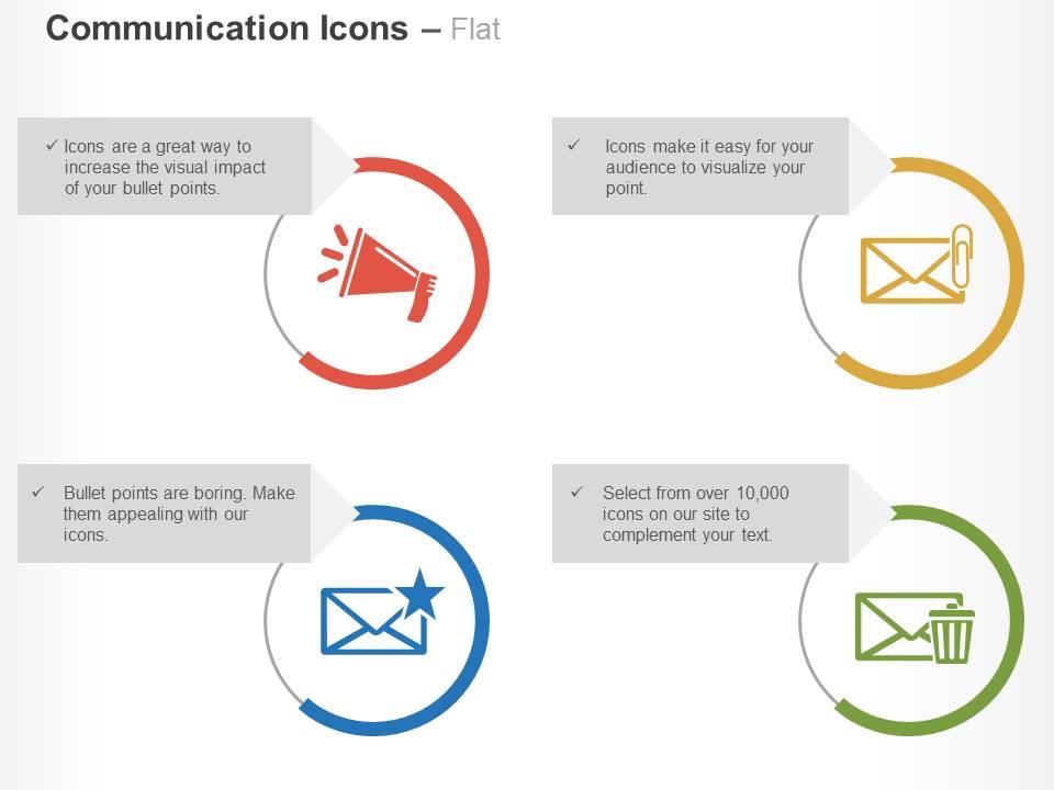 Megaphone mails attachment rating and trash ppt icons graphics Slide01