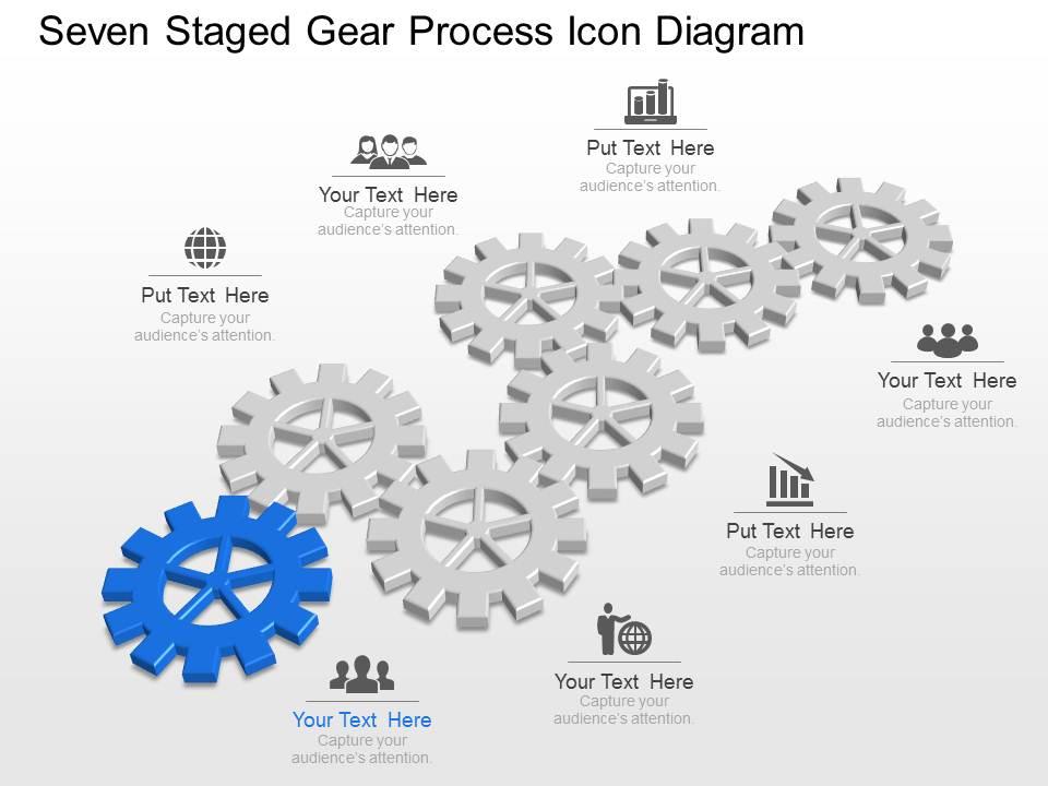 Ml seven staged gear process icon diagram powerpoint template slide Slide01