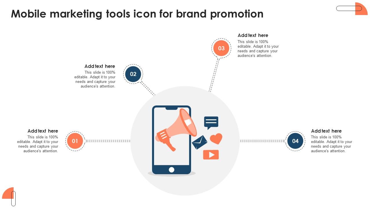 Mobile Marketing Tools Icon For Brand Promotion Ppt Sample