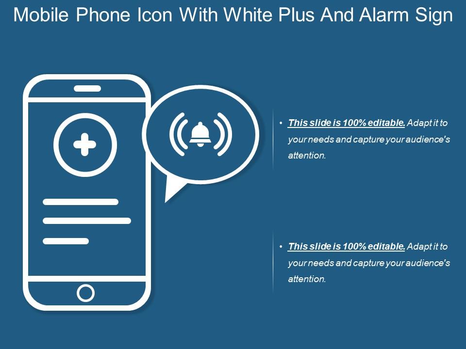 Mobile phone icon with white plus and alarm sign Slide01