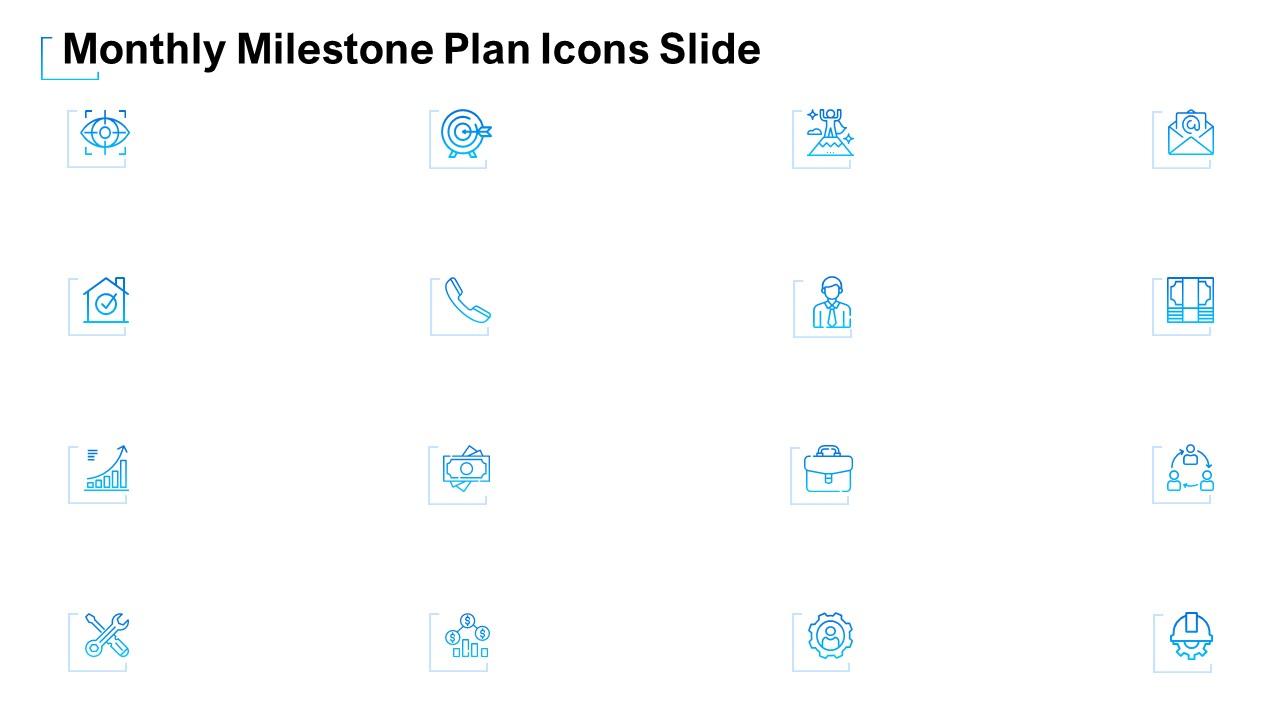 Monthly milestone plan icons slide ppt layouts graphics template Slide01