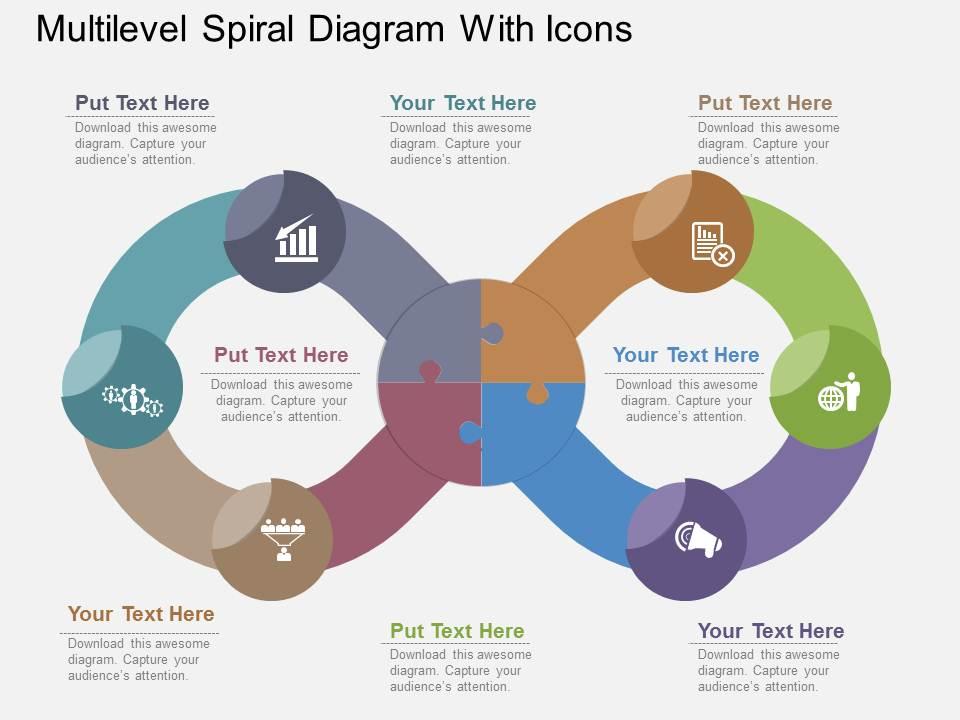 Multilevel spiral diagram with icons flat powerpoint design Slide01