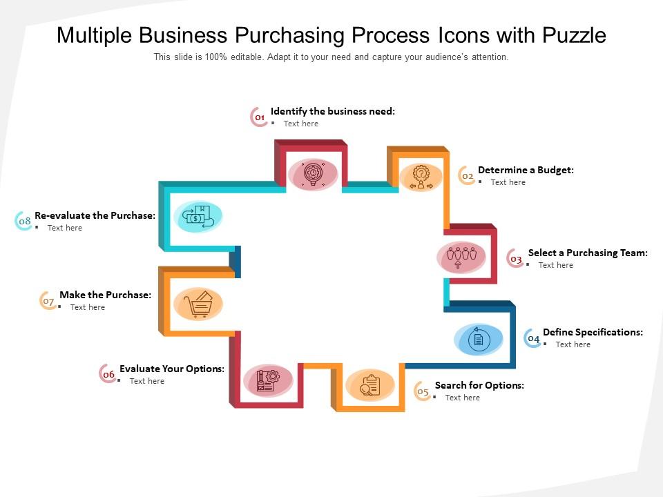 Multiple business purchasing process icons with puzzle Slide01