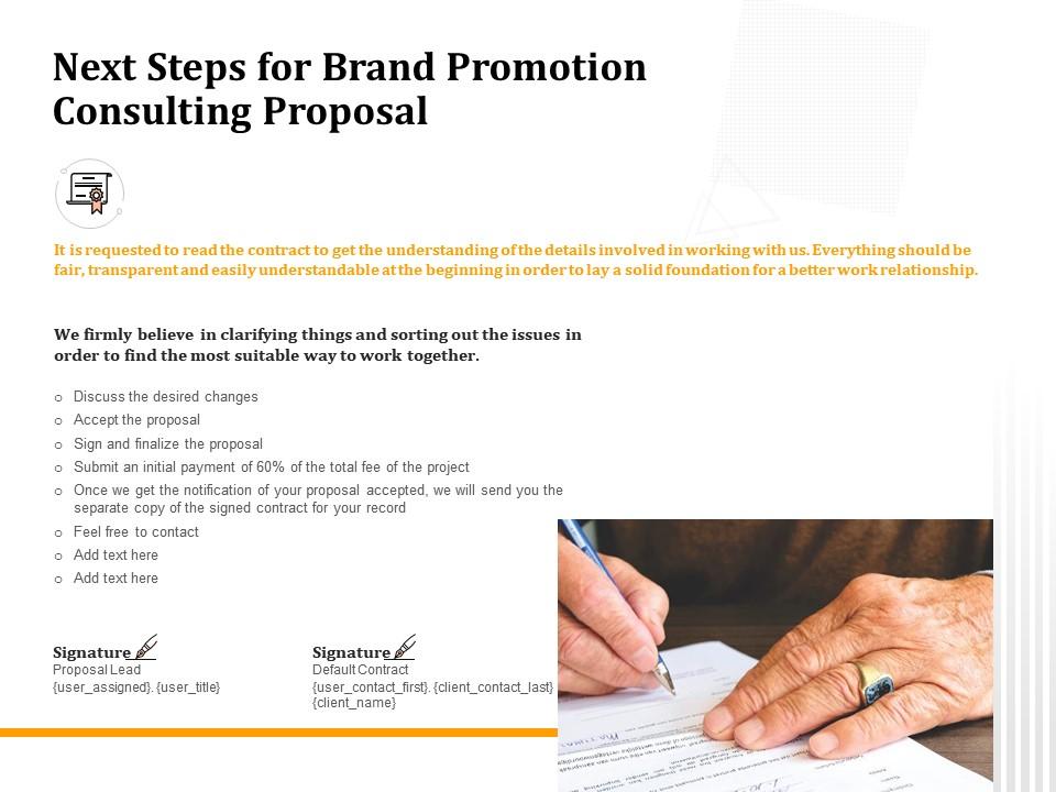 Next steps for brand promotion consulting proposal ppt powerpoint presentation icon Slide01