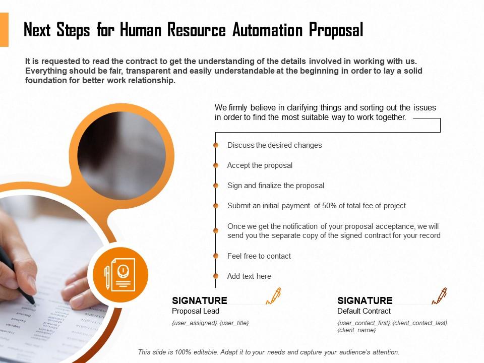 Next steps for human resource automation proposal ppt icon Slide01