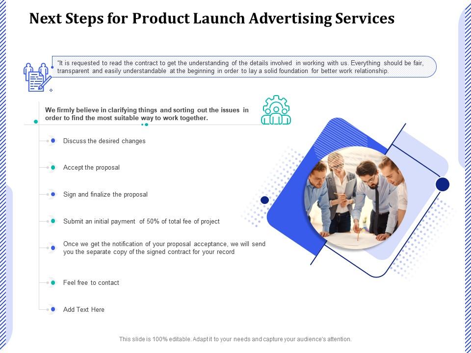 Next steps for product launch advertising services ppt powerpoint presentation icon picture Slide01