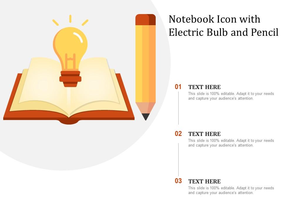 Notebook icon with electric bulb and pencil Slide01