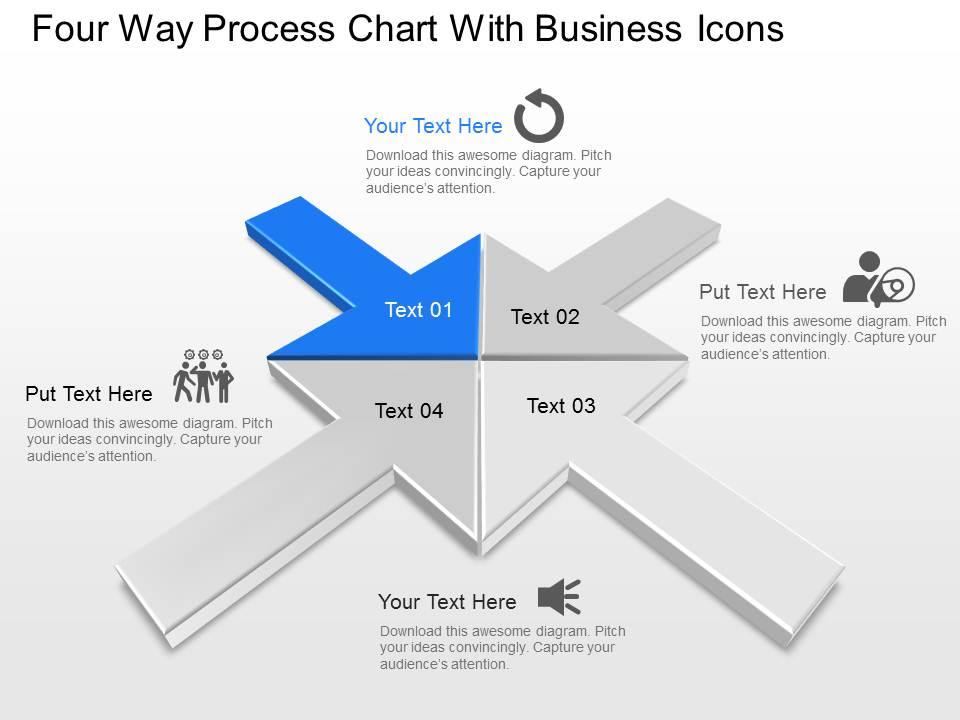Oa four way process chart with business icons powerpoint template Slide01
