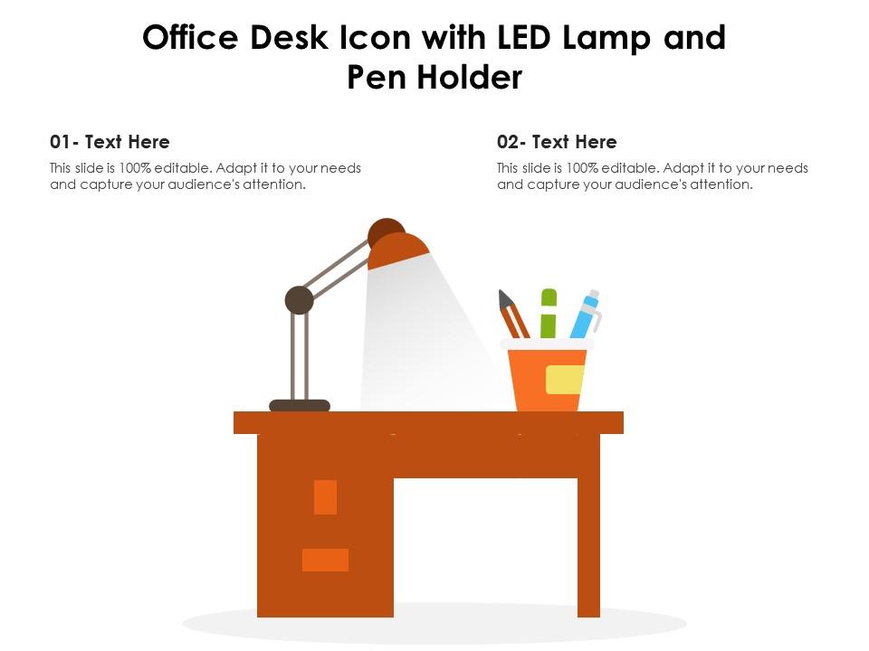 Office desk icon with led lamp and pen holder Slide01