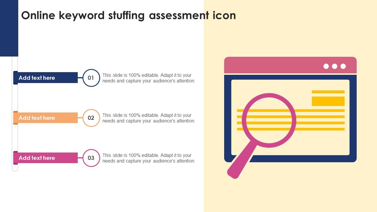 Online Keyword Stuffing Assessment Icon Ppt Powerpoint