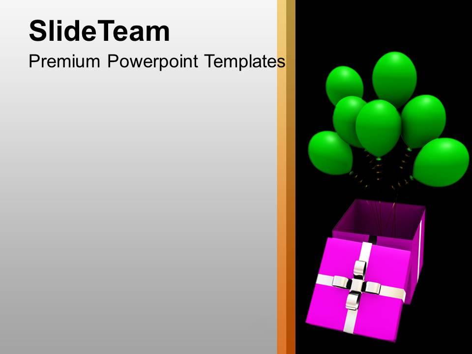 Opened gift box with green balloons beauty powerpoint templates ppt themes and graphics 0113 Slide01