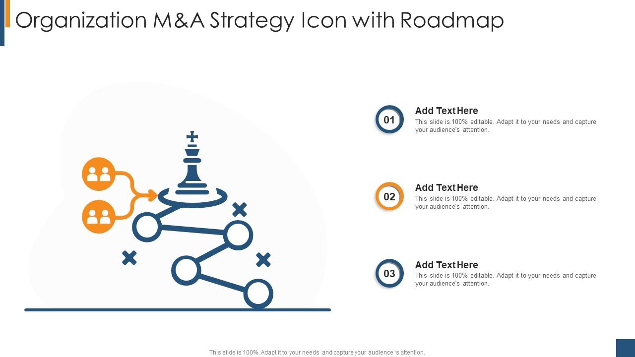 Organization M And A Strategy Icon With Roadmap Slide01