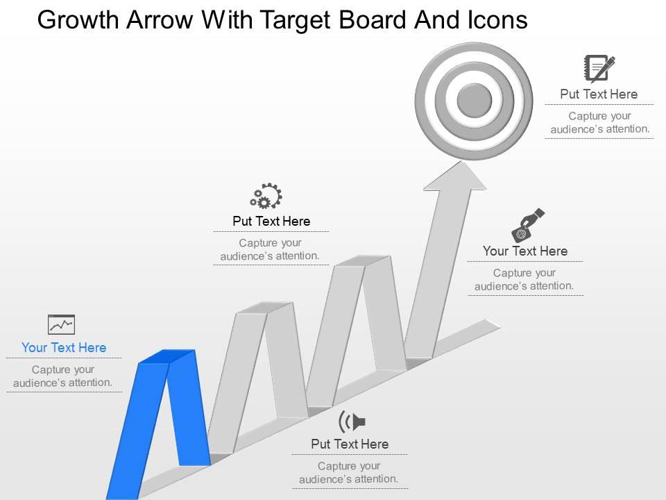 Ot growth arrow with target board and icons powerpoint template Slide01