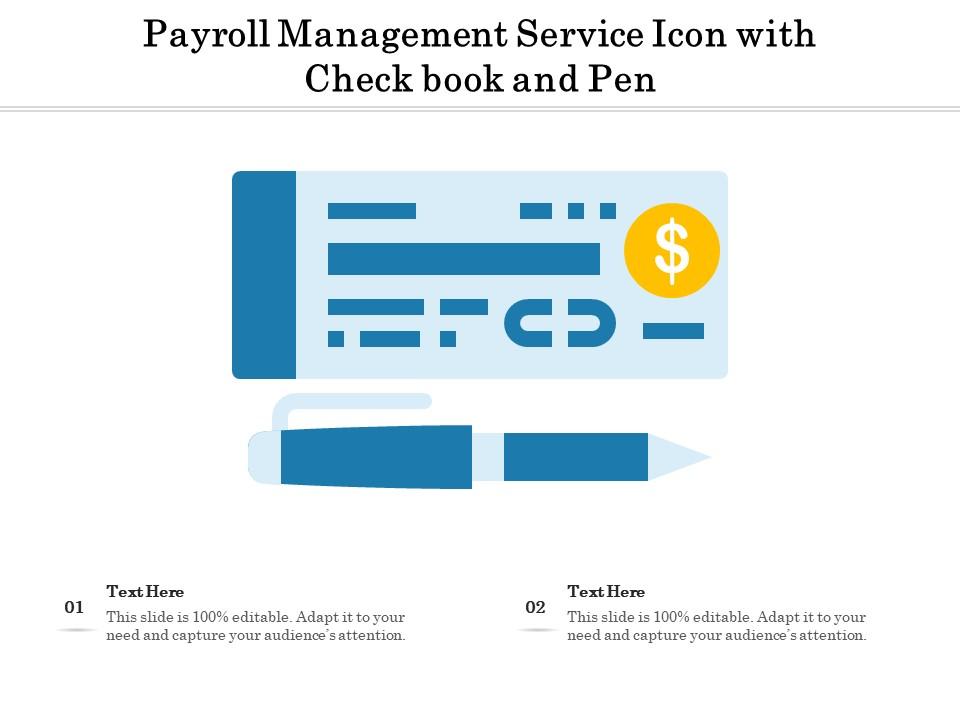 Payroll management service icon with check book and pen Slide01