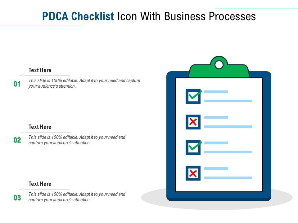 Pdca checklist icon with business processes Slide01