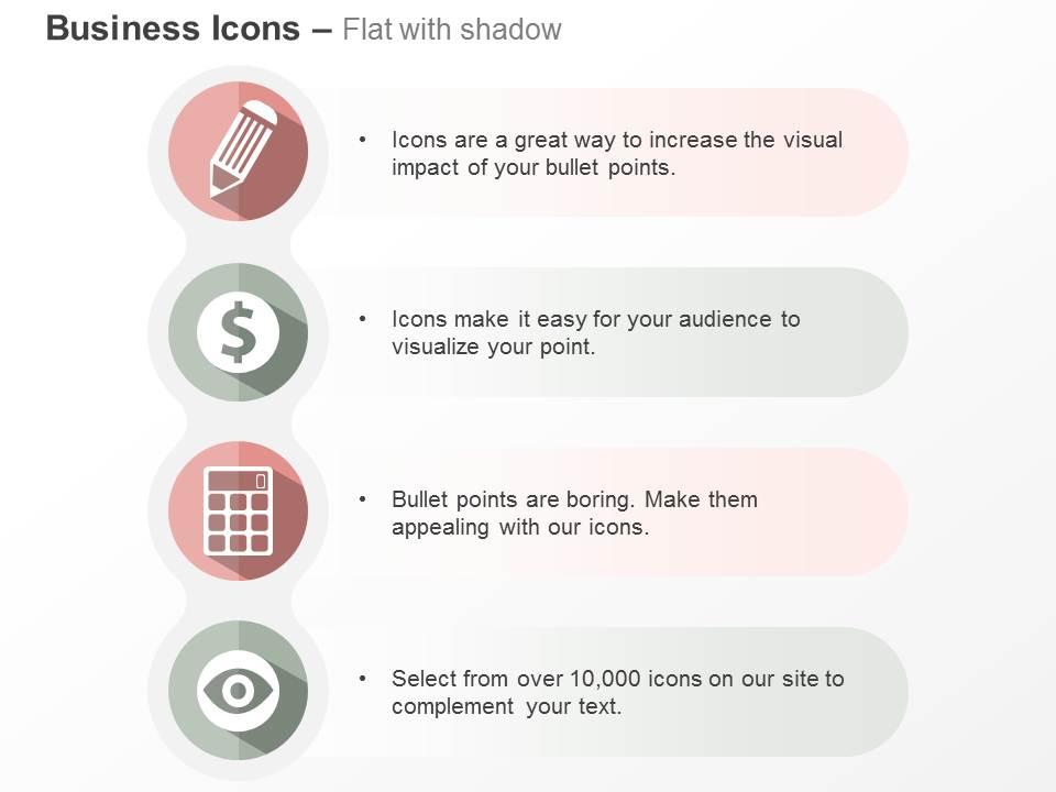 Pencil dollar sign calculator eye future vision ppt icons graphic Slide01