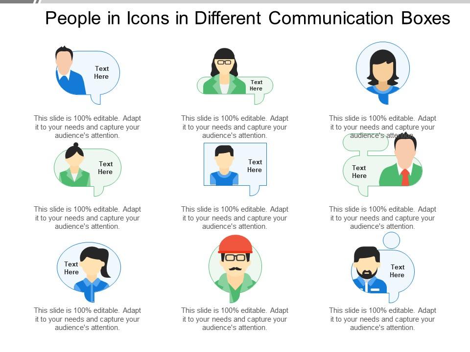 People in icons in different communication boxes Slide01