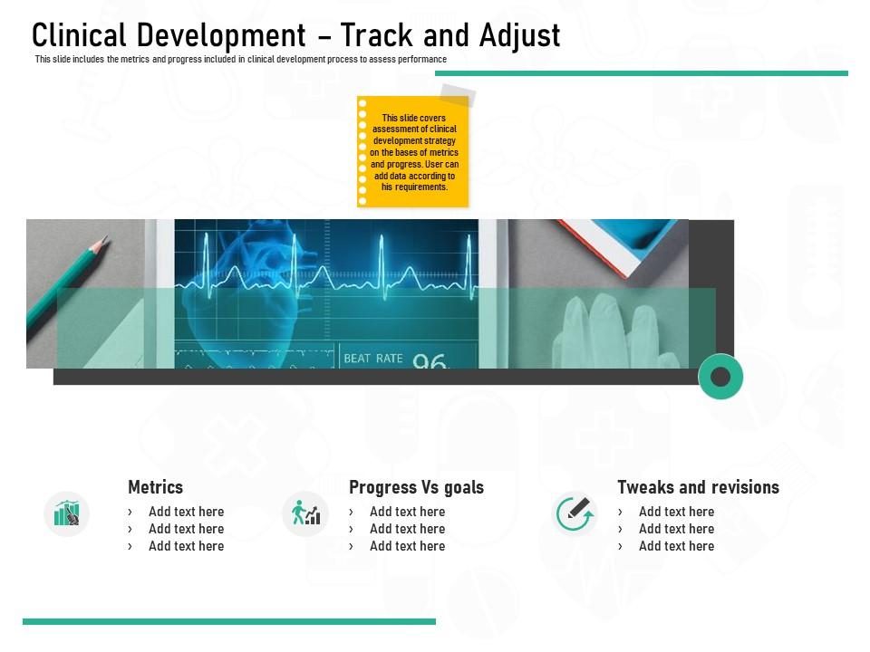 Pharmaceutical marketing clinical development track and adjust ppt powerpoint presentation icon good Slide01