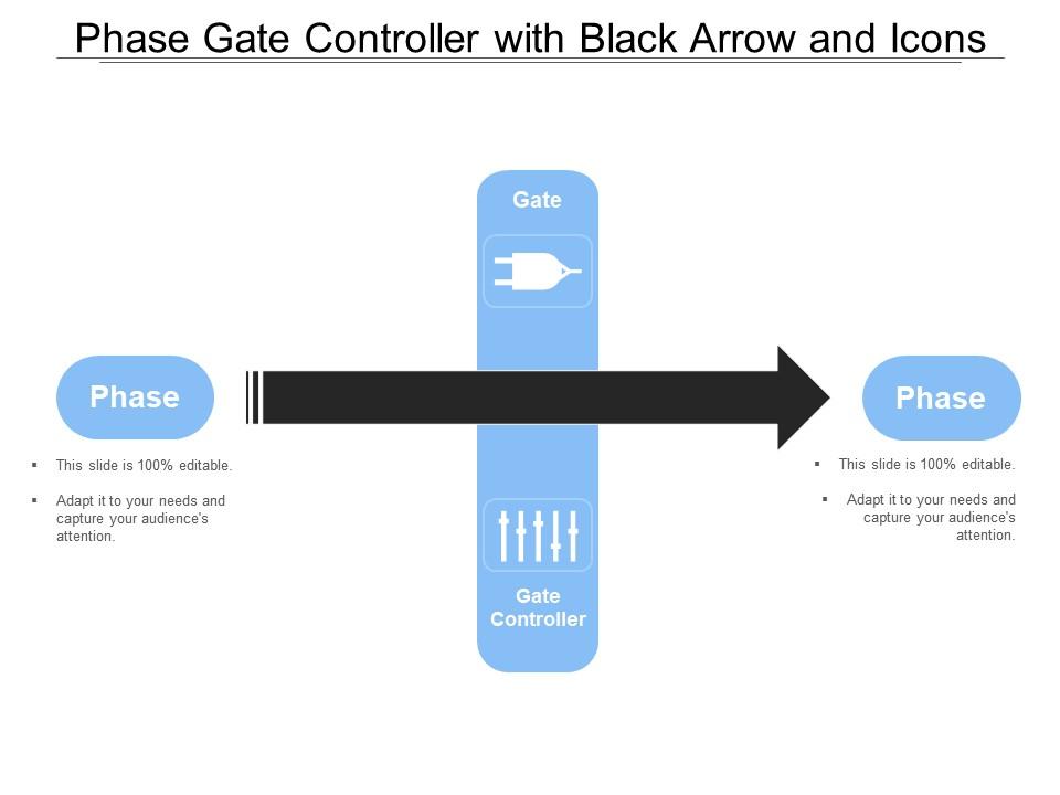 Phase gate controller with black arrow and icons Slide01