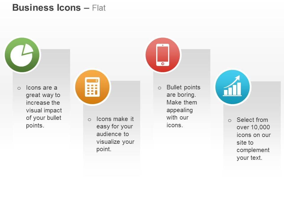 Pie chart calculator mobile bar graph ppt icons graphics Slide01