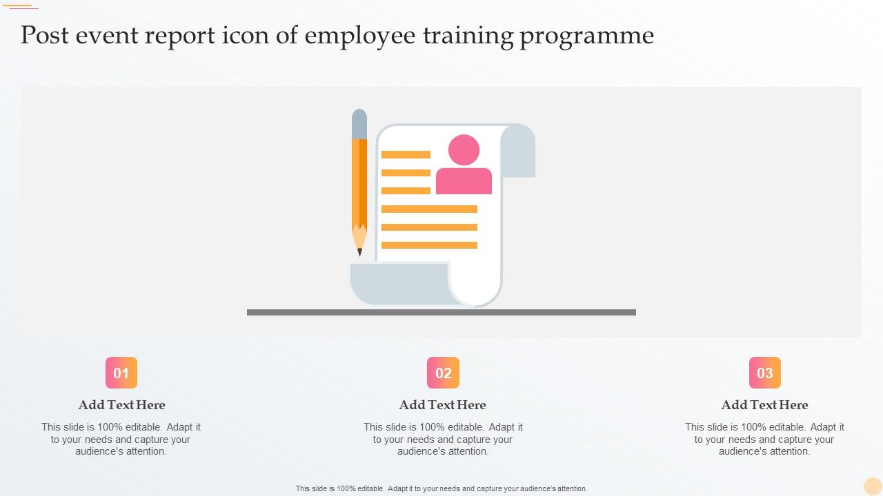 Post Event Report Icon Of Employee Training Programme Slide01