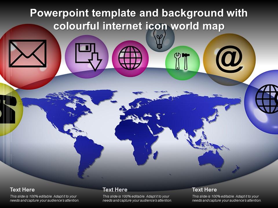 Powerpoint template and background with colourful internet icon world map Slide01