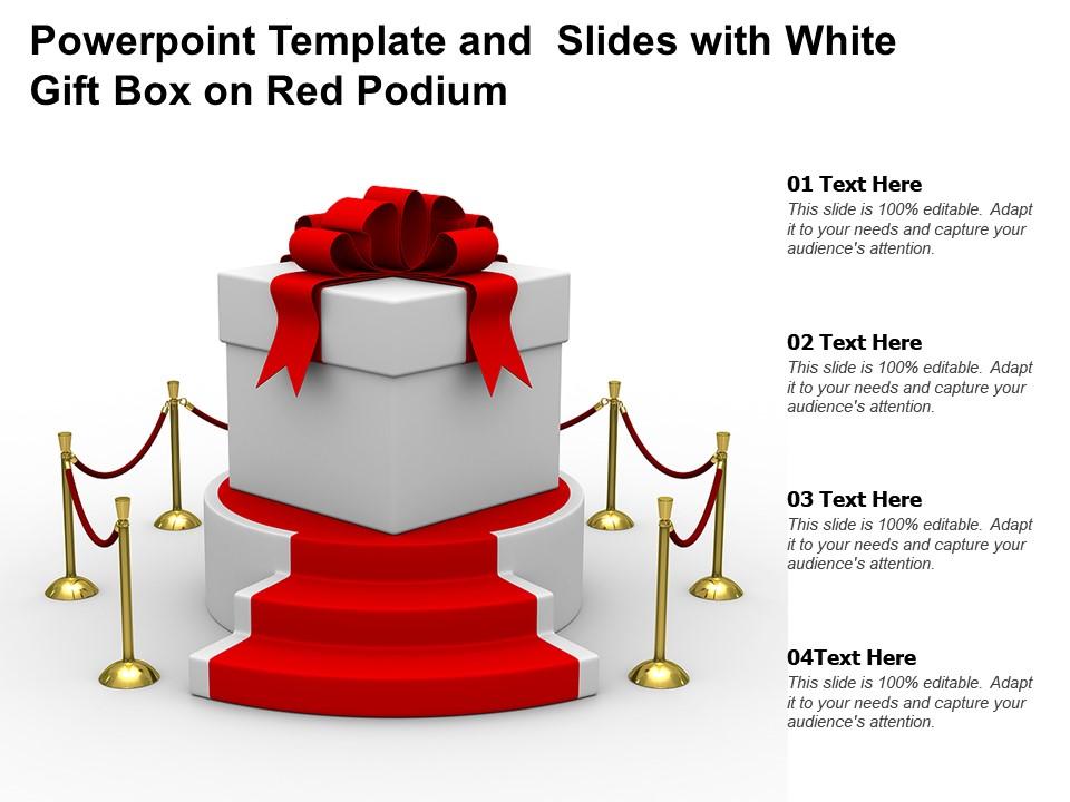 Powerpoint template and slides with white gift box on red podium Slide01