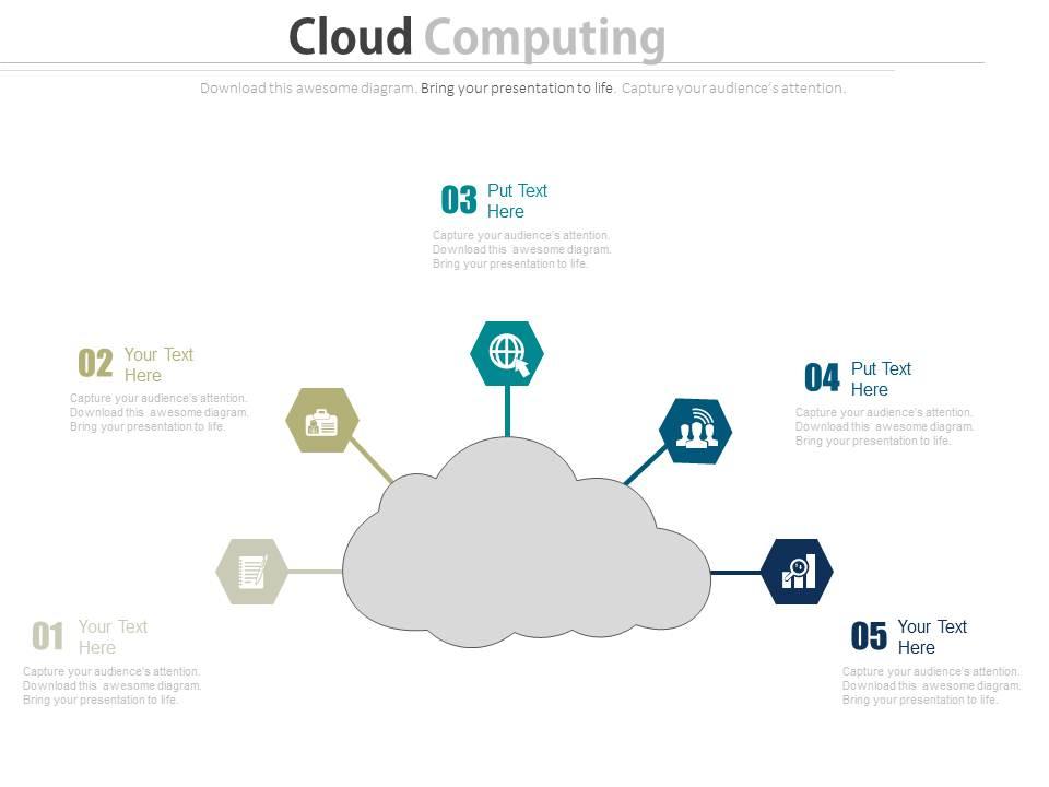 Ppts cloud with five icons for computing services flat powerpoint design Slide01