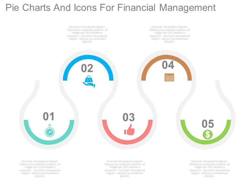Ppts five staged pie charts and icons for financial management flat powerpoint design Slide01