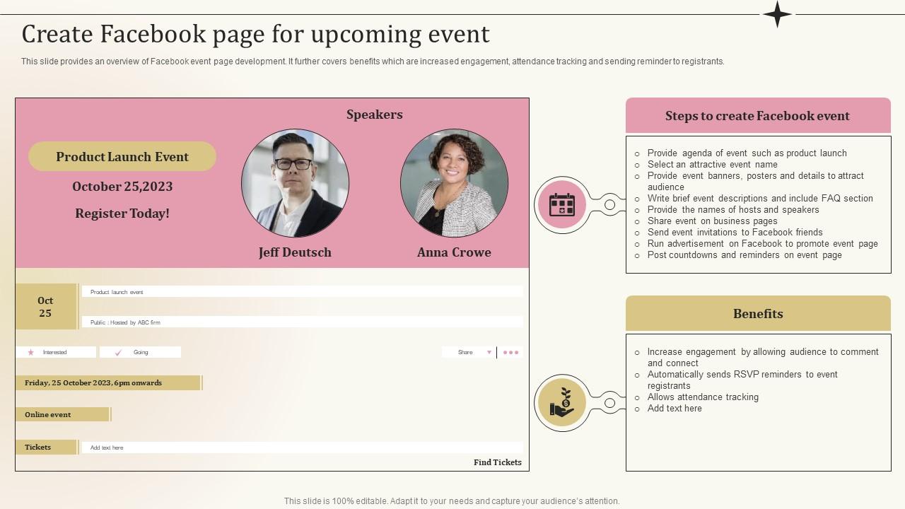 Pre Event Tasks Create Facebook Page For Upcoming Event Ppt Powerpoint Presentation Icon Slide01