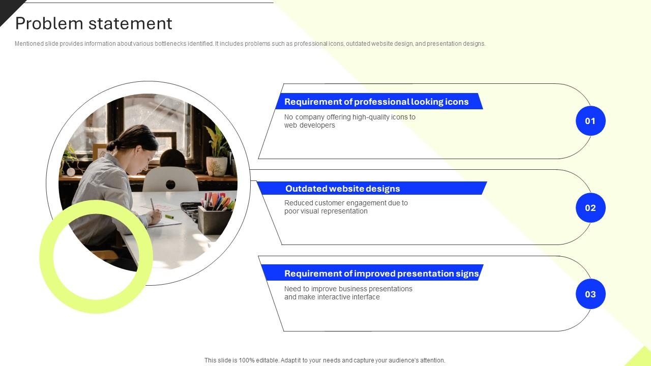 Problem Statement Professional Icons Platform Investor Funding Elevator Pitch Deck