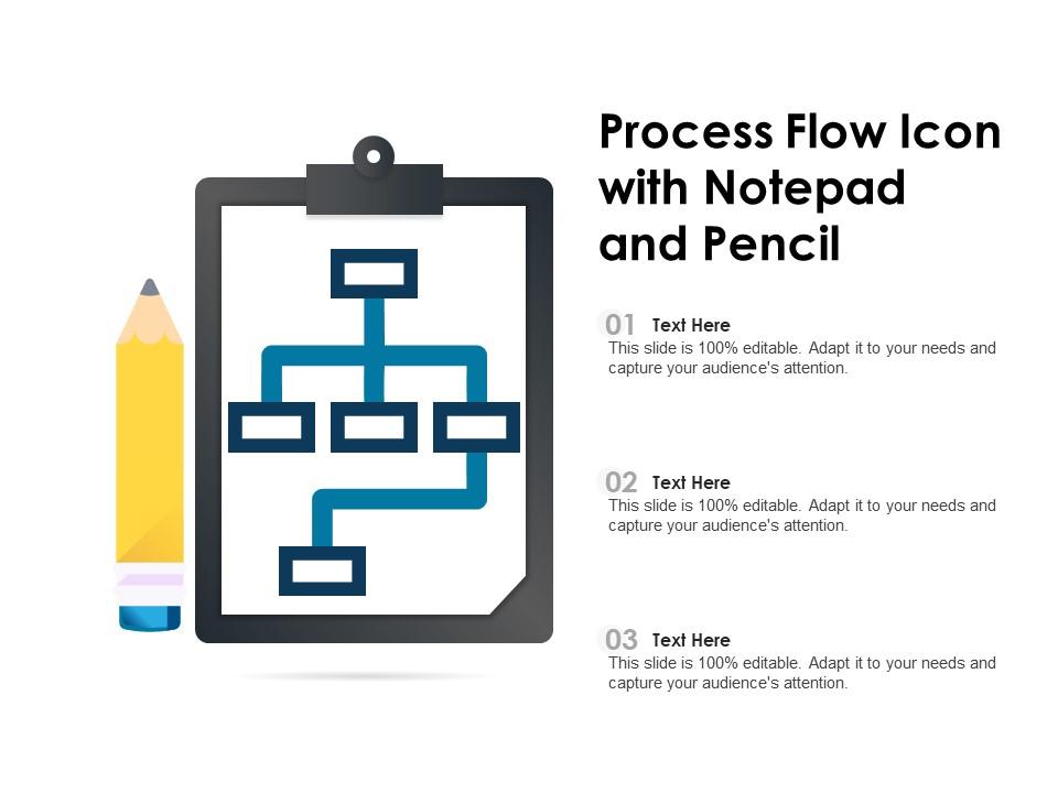 Process flow icon with notepad and pencil Slide01