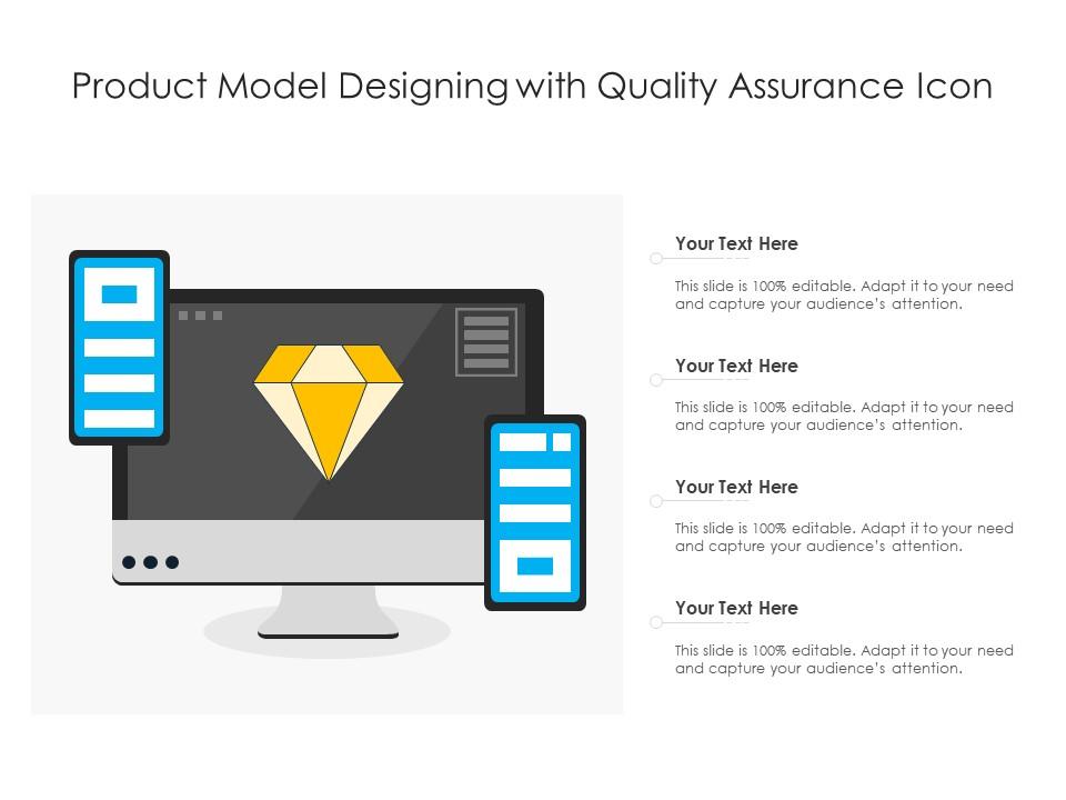 Product model designing with quality assurance icon Slide01