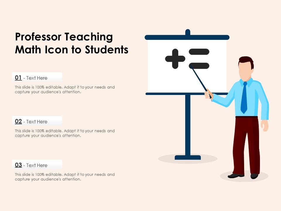 Professor teaching math icon to students Slide01