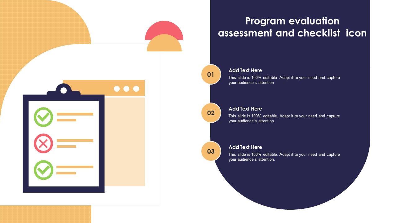 Program Evaluation Assessment And Checklist Icon Slide01