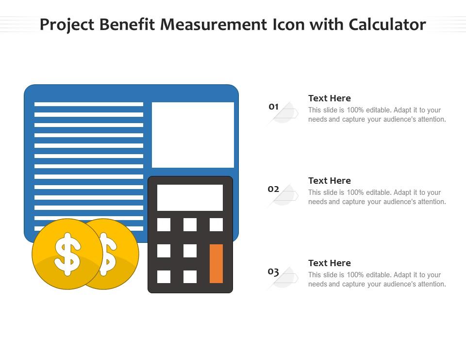 Project benefit measurement icon with calculator Slide01