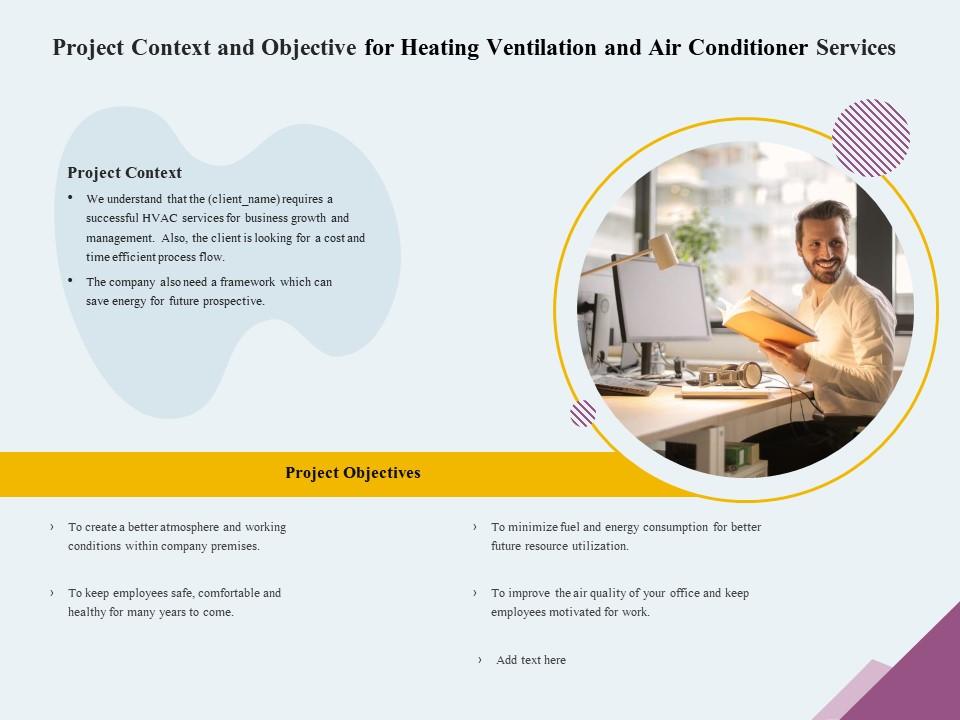 Project context and objective for heating ventilation and air conditioner services ppt icon Slide01