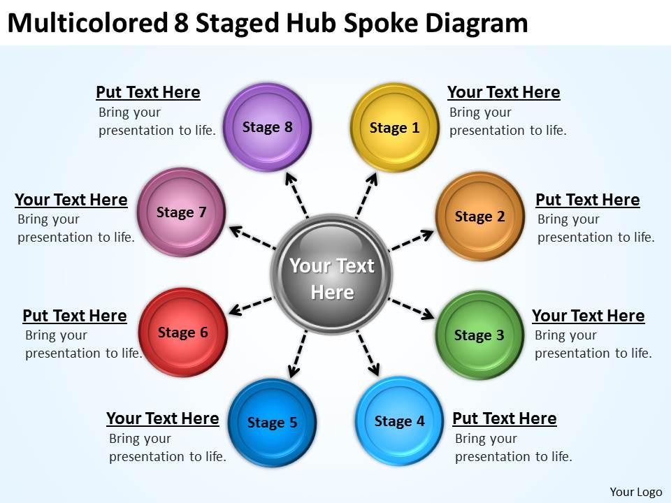 Project management consultancy multicolored 8 staged hub spoke diagram powerpoint templates 0523 Slide01