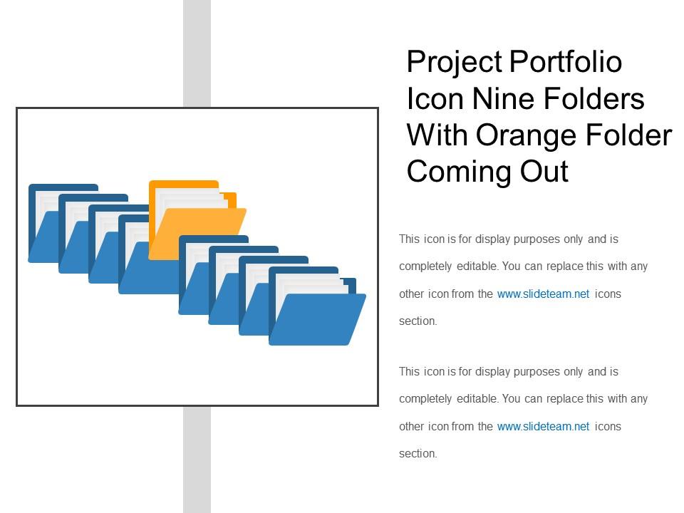 Project portfolio icon nine folders with orange folder coming out Slide01