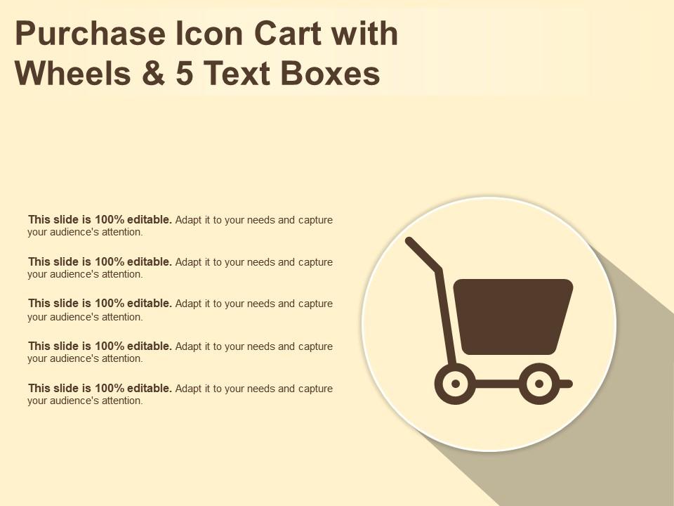 Purchase icon cart with wheels and 5 text boxes Slide01