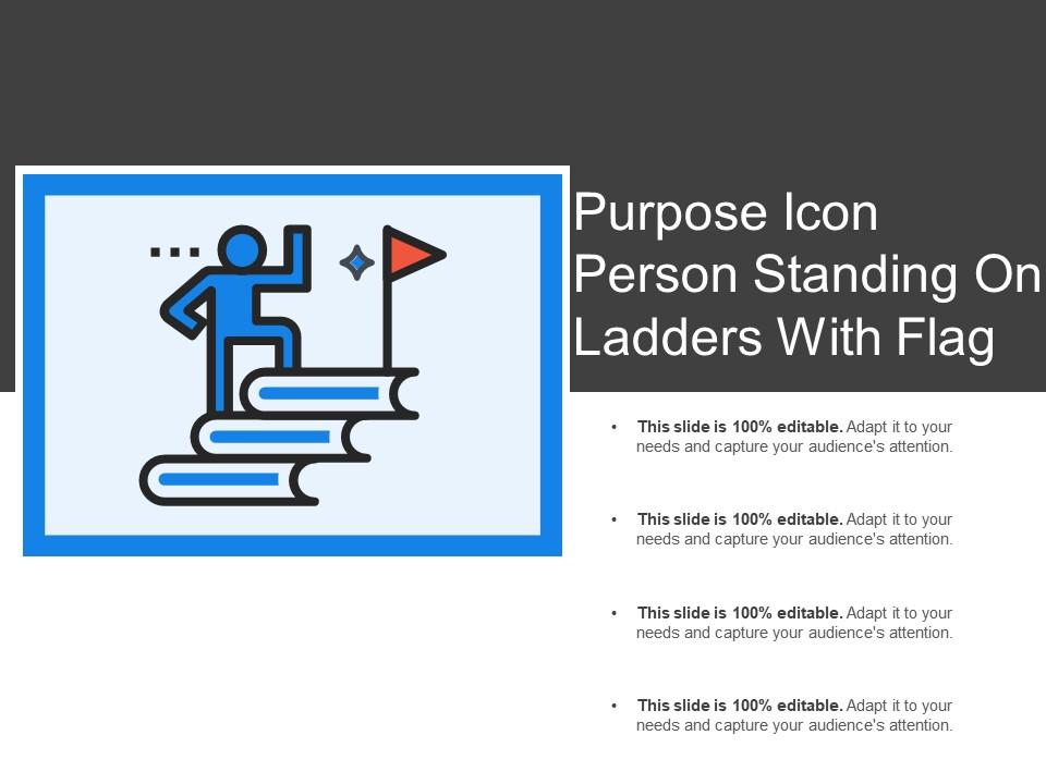 Purpose icon person standing on ladders with flag Slide01