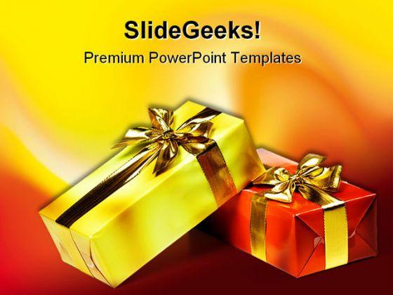 Gift box with golden ribbon events powerpoint templates and powerpoint backgrounds 0411 Slide01