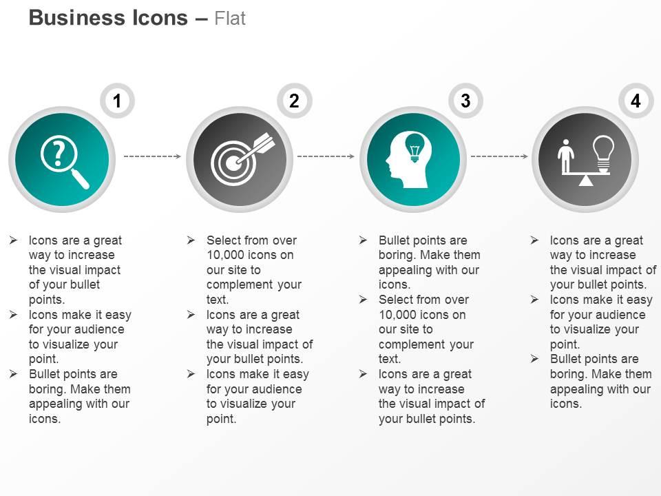 Question search target achievement idea bulb balance ppt icons graphics Slide01
