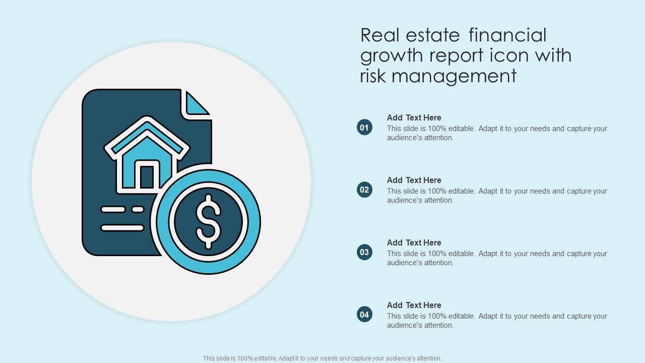 Real Estate Financial Growth Report Icon With Risk Management Slide01